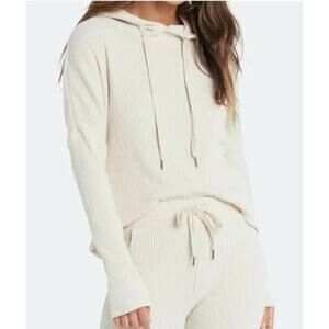 Lett Bari Ecru Ribbed Long Sleeve Drawstring Hoodie XS